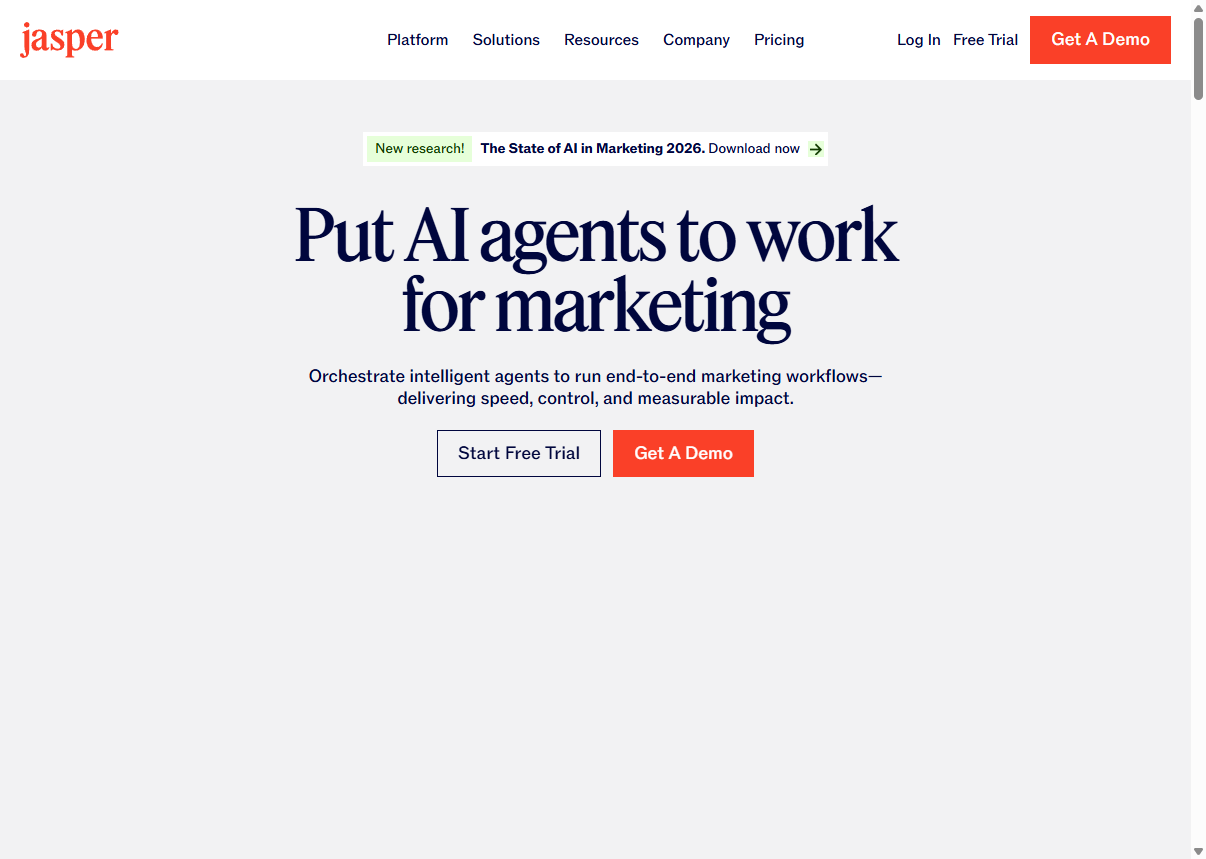 Jasper AI homepage - best AI writing tool for freelancers
