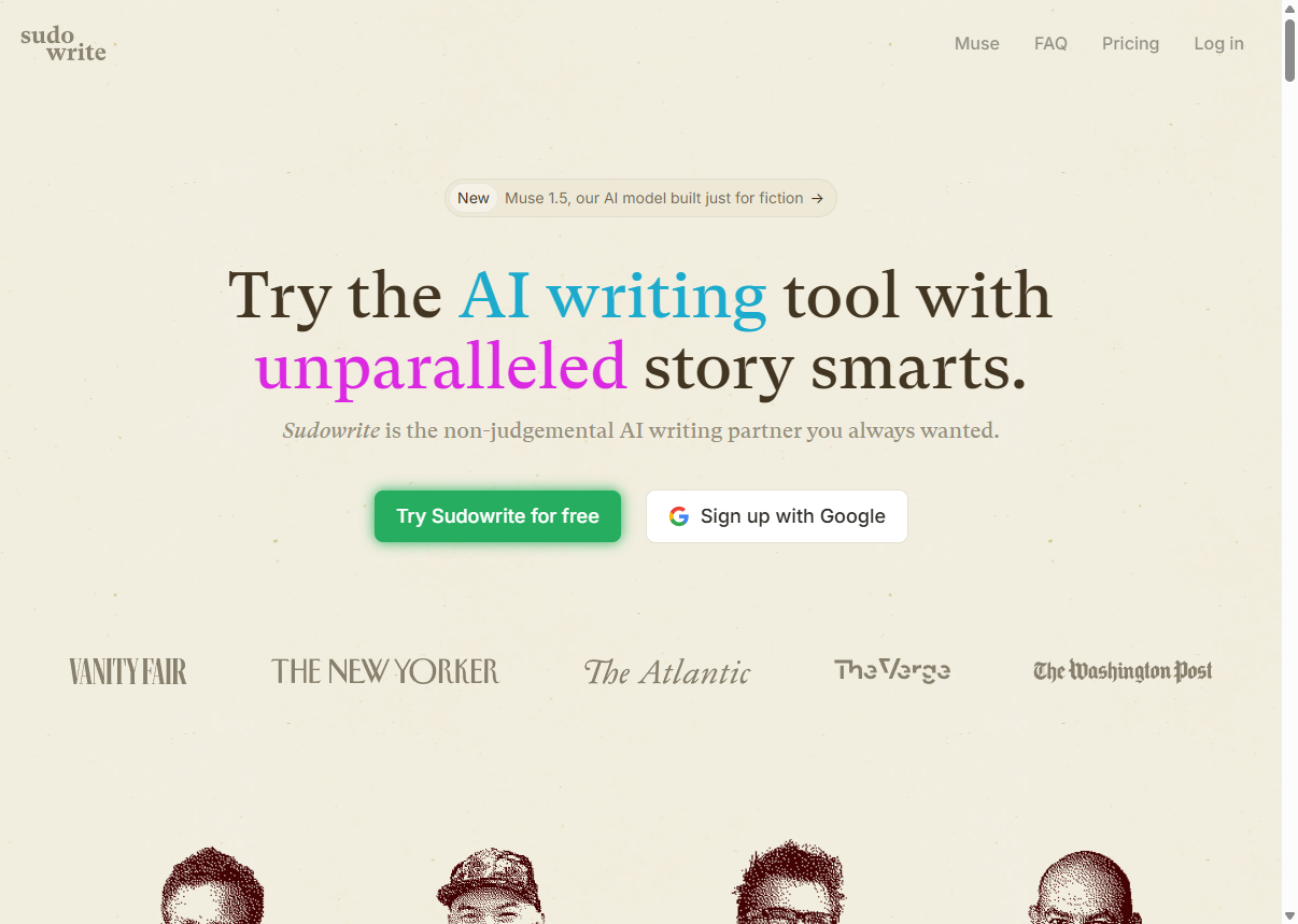 Sudowrite homepage - AI writing tool for fiction freelancers