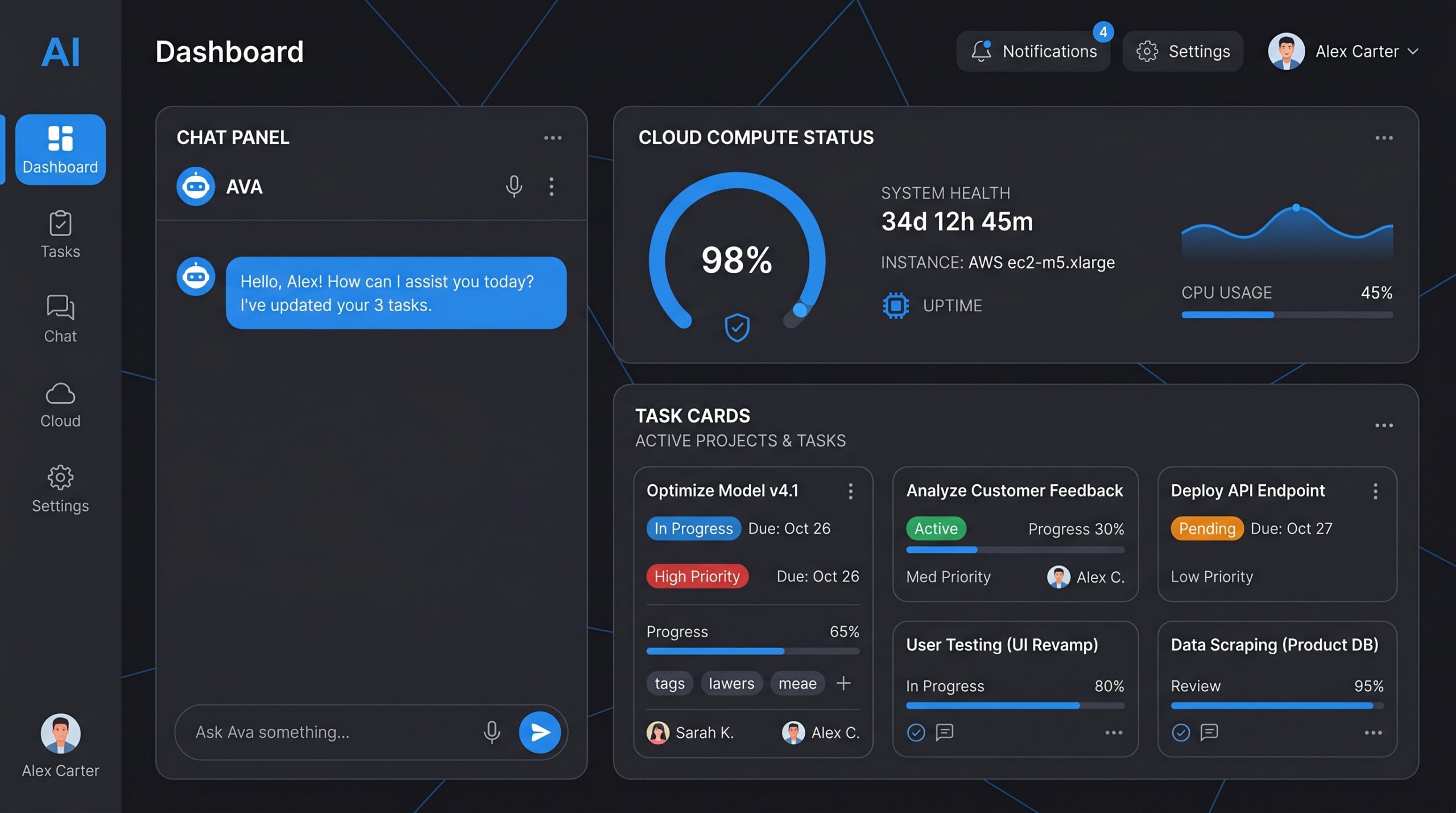 Genspark Claw dashboard showing active tasks and cloud computer status