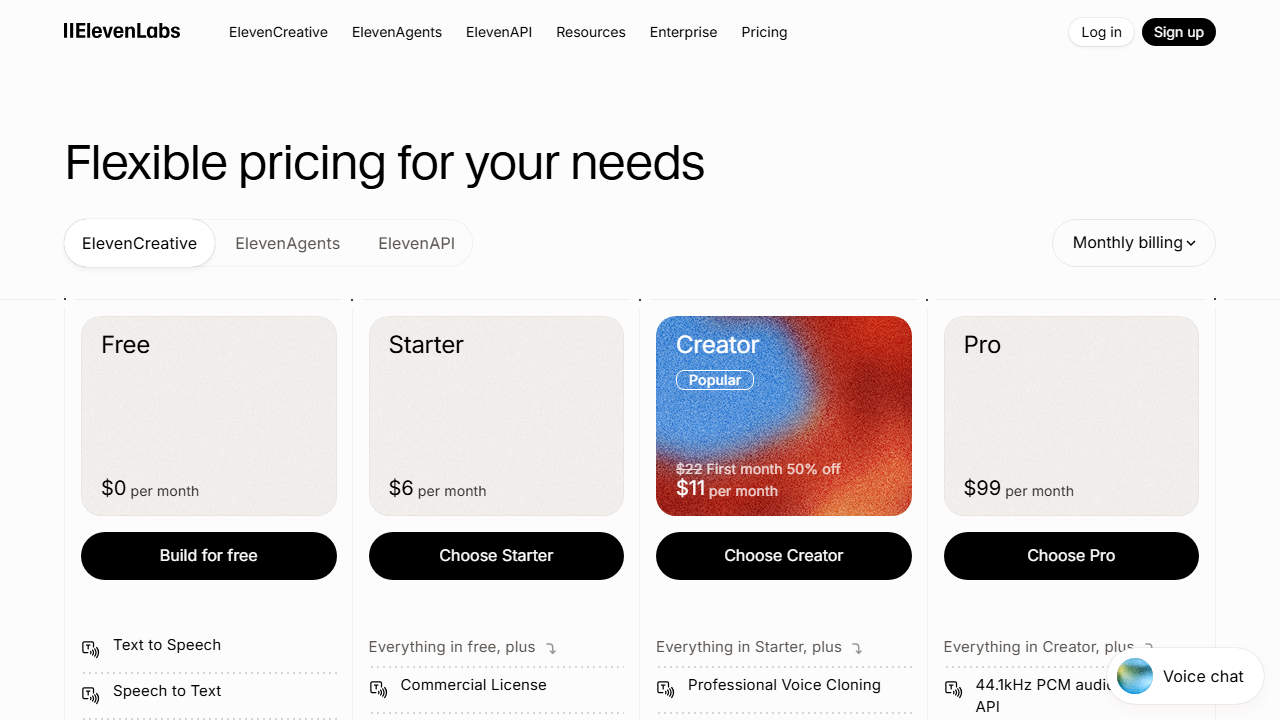 ElevenLabs pricing plans