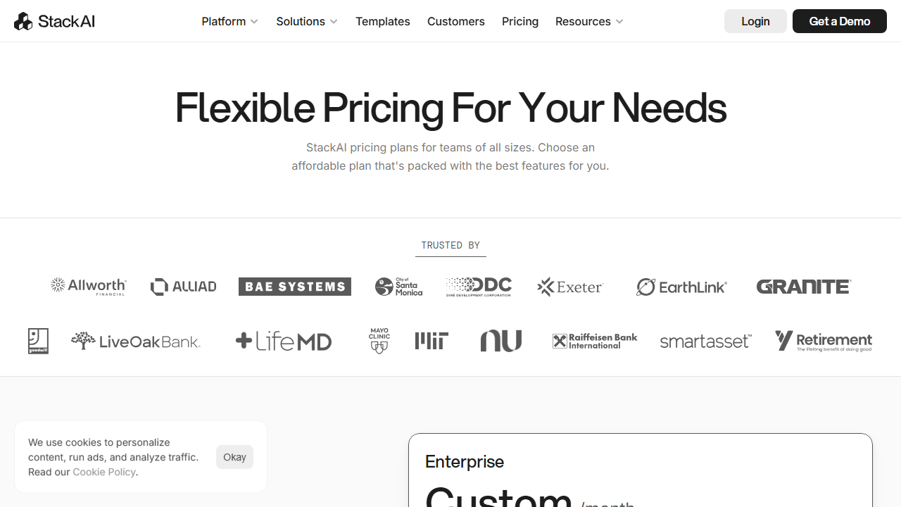 Stack AI pricing plans screenshot
