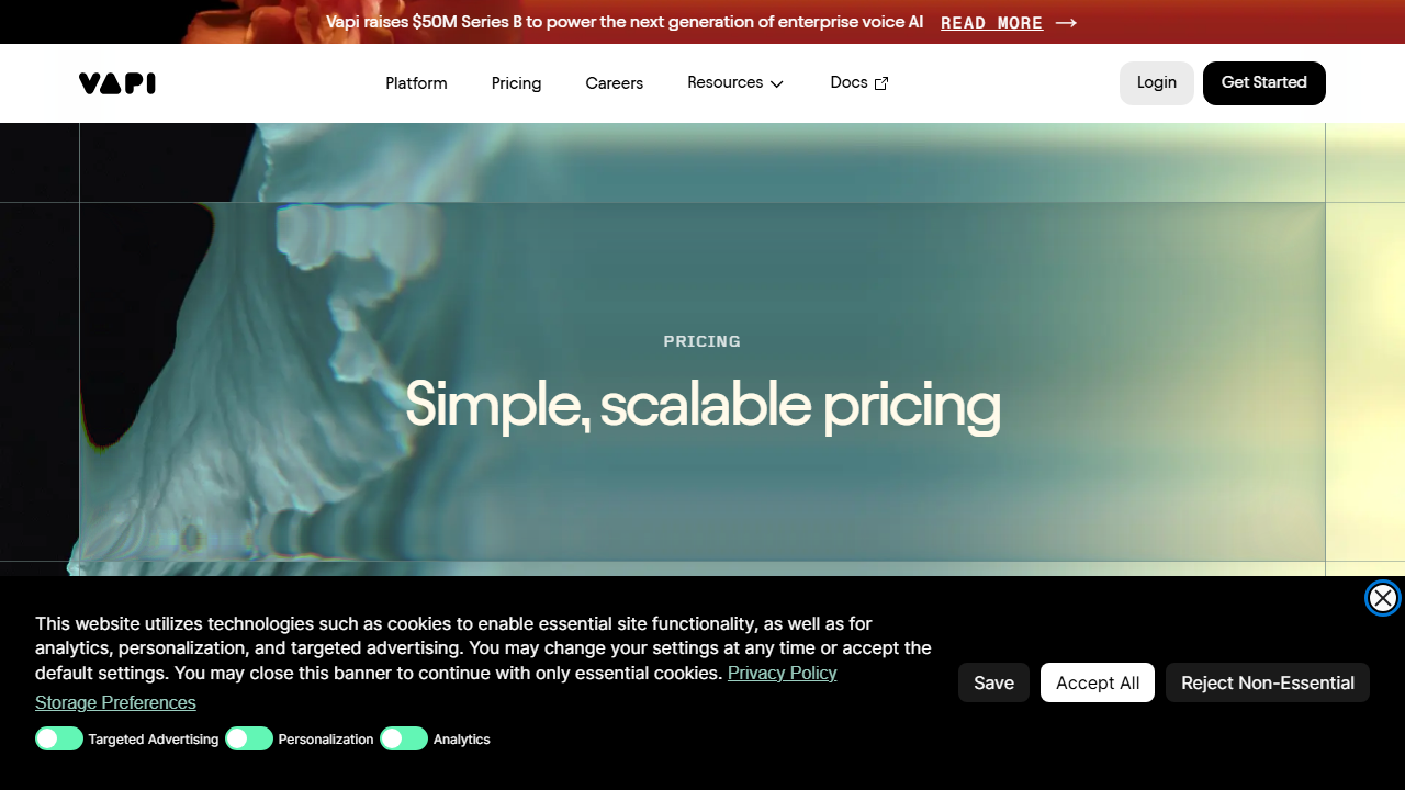 Vapi pricing plans screenshot
