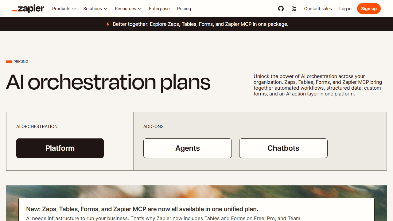 Zapier pricing plans screenshot